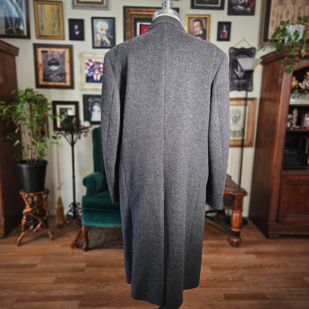 Kindler Trench Coat Overcoat Vintage 90s Gray Wool Cashmere England Long Mens L - Picture 4 of 8